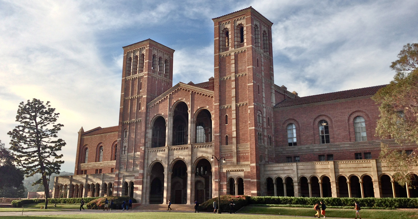 Exterior shot of Royce Hall daytime