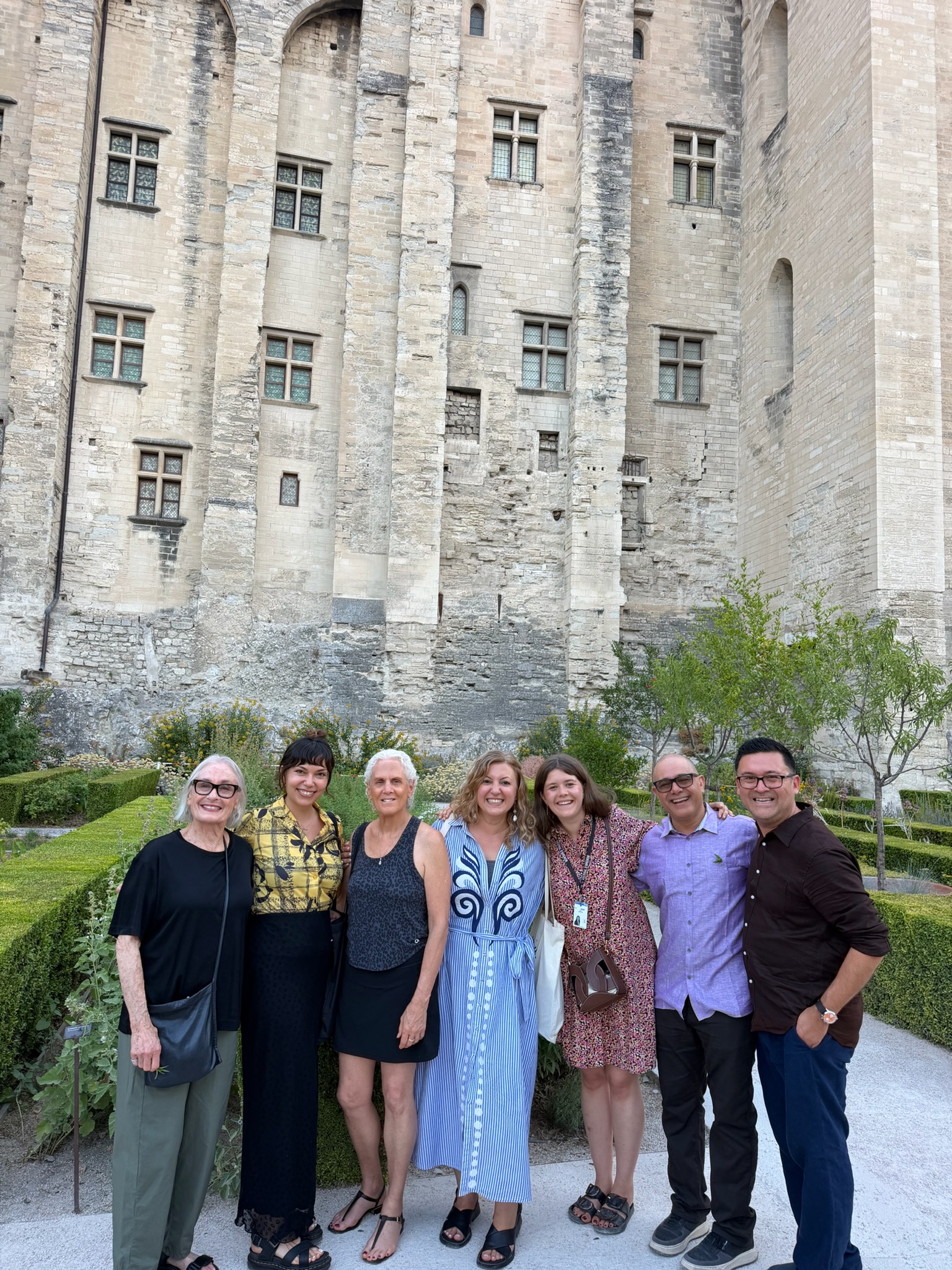 The Avignon travel group gathering for the Première of We Do Not Part – Han Kang by Julie Deliquet with Isabelle Hupert at the Cour d’honneur du Palais des Papes