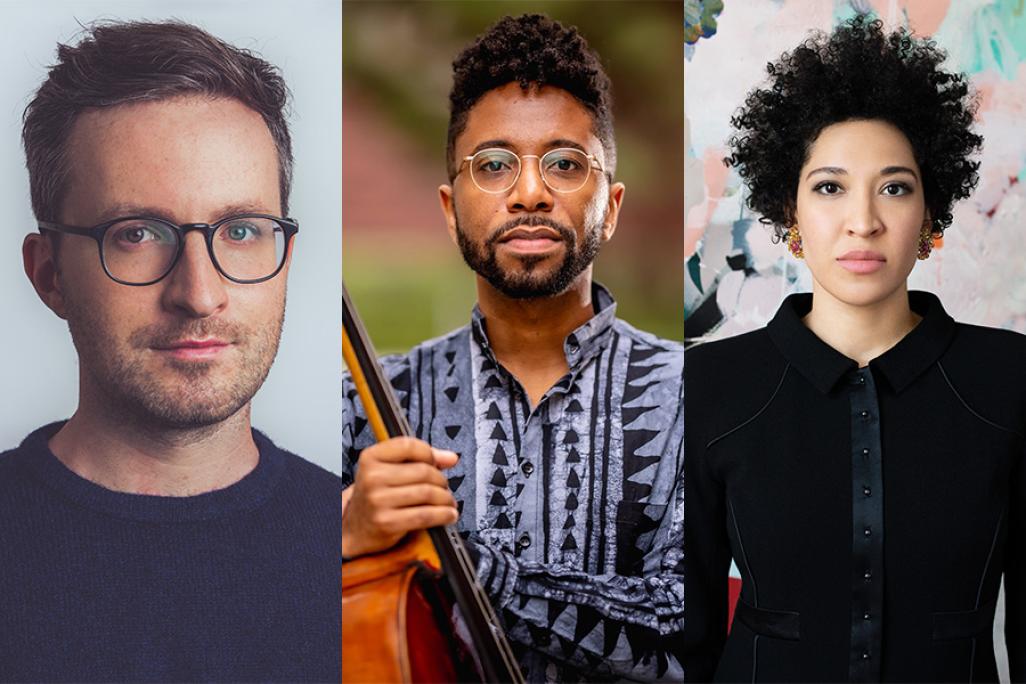 Headshots of Conor Hanick, Seth Parker Woods, and Julia Bullock