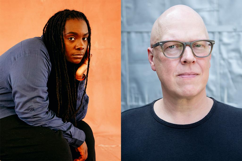 Jlin sitting on a chair for a headshot picture and headshot of The Industry's Tim Griffin