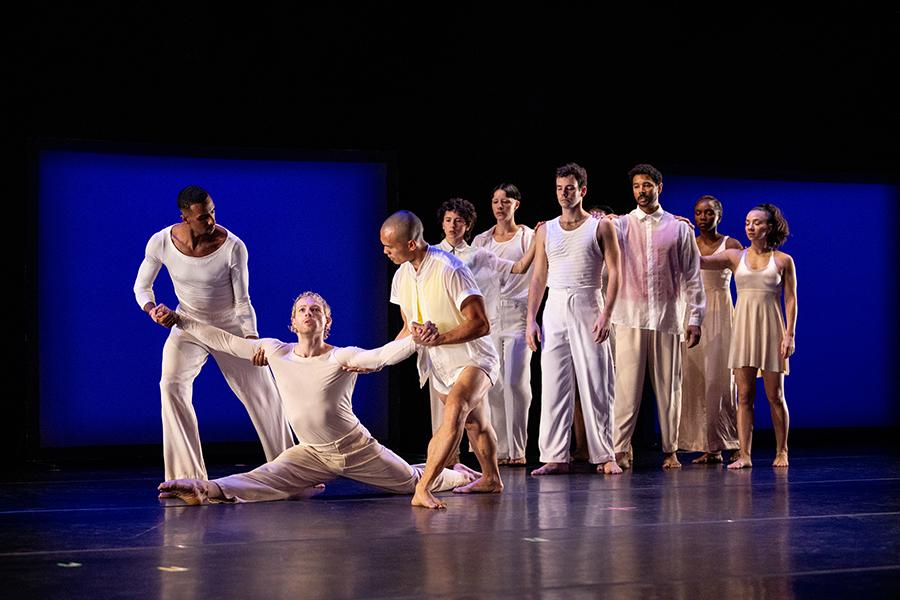 Performers gathered on stage for Bill T. Jones/Arnie Zane Company production of "Still/Here"