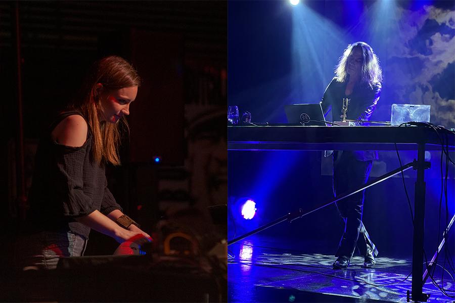 Split image of Bethan Kellough and William Basinski  DJing