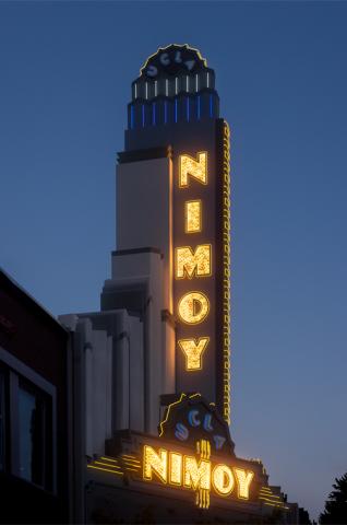 The Nimoy marquee neon lit up