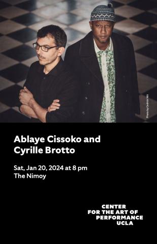 Program for Ablaye Cissoko and Cyrille Brotto, featuring Brotto and Cissoko standing on a tile floor