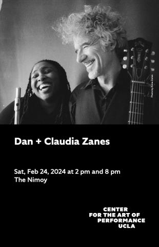 Program cover for Dan and Claudia Zanes featuring black and white photo of Dan and Claudia laughing