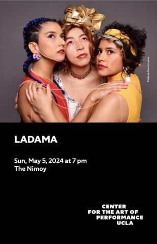 Program cover for LADAMA featuring an image of the group posed while wearing colorful outfits in front of a grey background