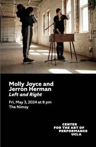 Molly Joyce and Jerron Herman program cover featuring images of the artists performing in a room with white brick walls, next to open windows