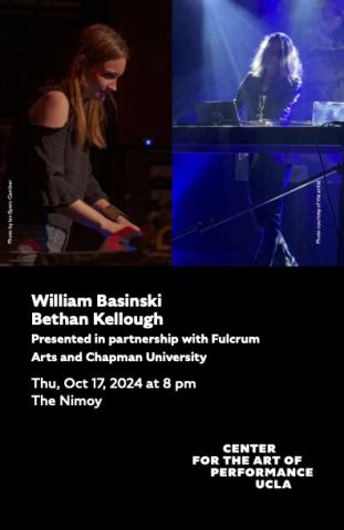 Program cover for William Basinski and Bethan Kellough featuring split image of the artists