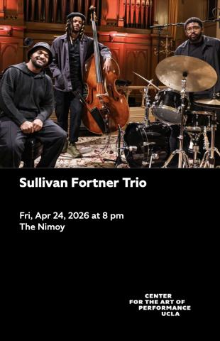 Program cover for Sullivan Fortner Trio featuring image of the trio posing in a studio with their instruments