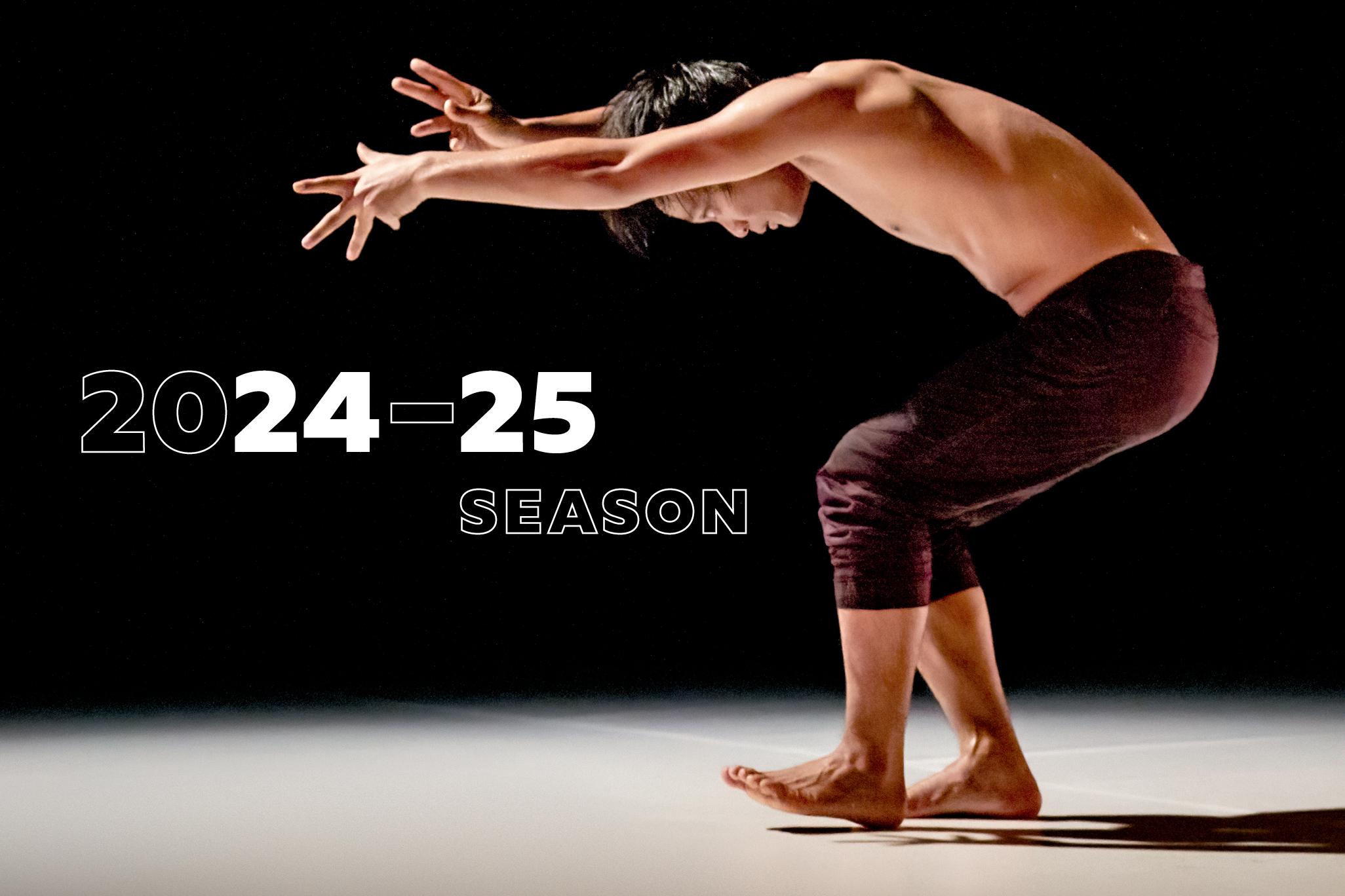 Rianto dances in front of a black backdrop with the words '24-25 season' edited over the image