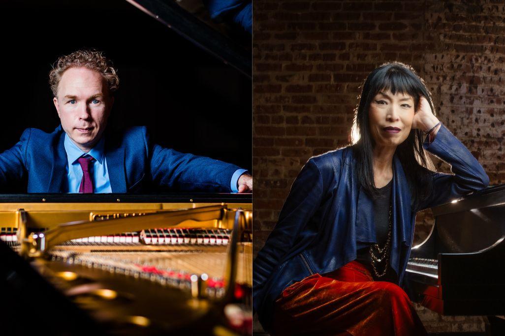 Split image of pianists Ralph van Raat and Gloria Cheng